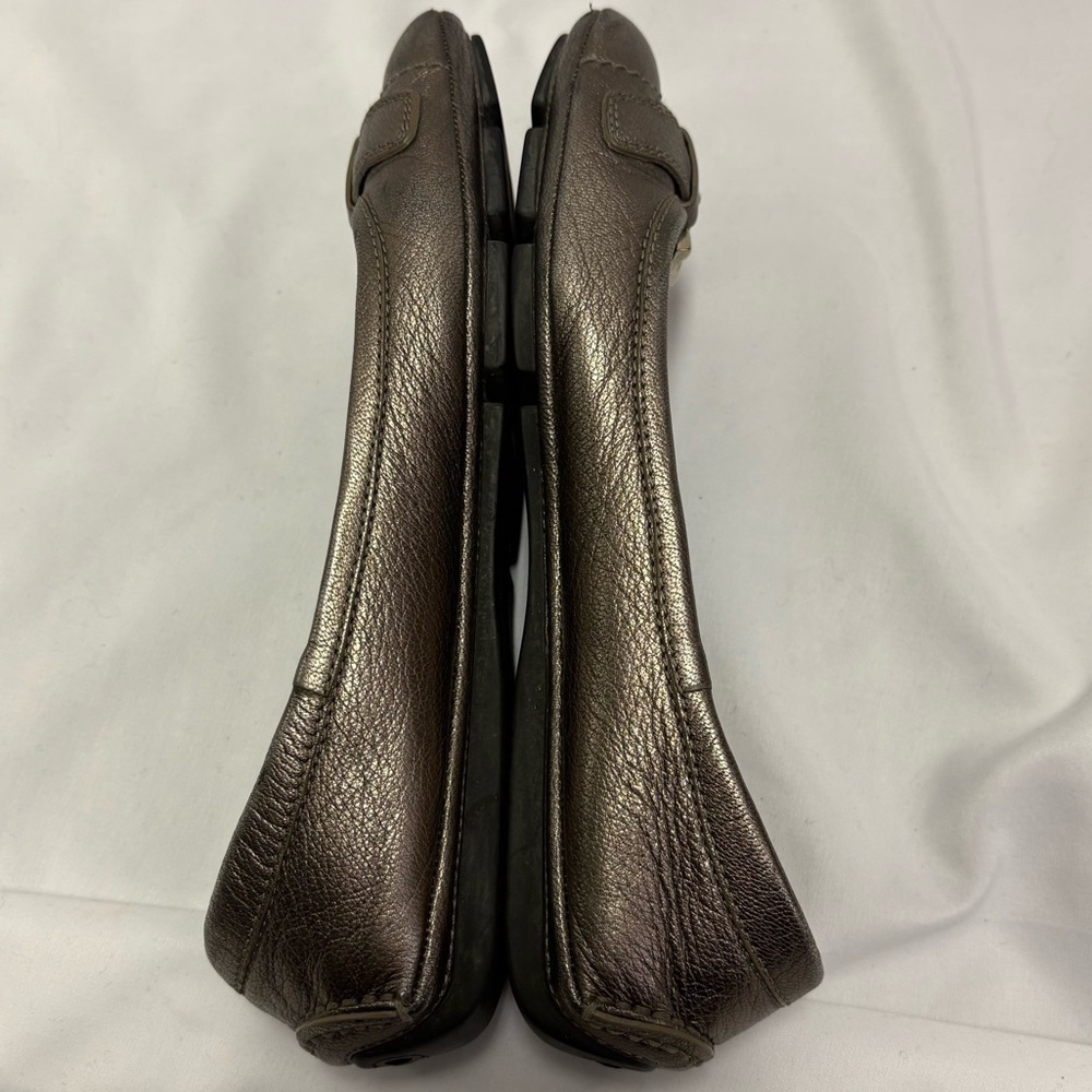 Salvatore Ferragamo Ballet Flats Metallic Bronze Leather US 6.5 Silver Buckle - Picture 9 of 14